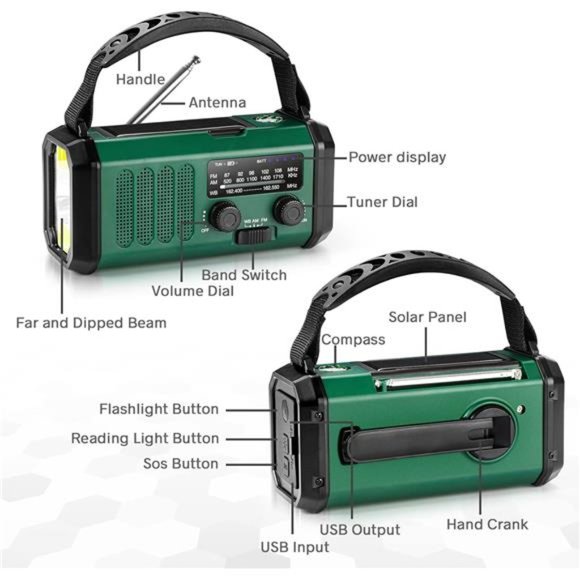 10000mAh Crank Radio, Emergency Radio, Solar Radio, NOAA/AM/FM Weather Radio - Picture 3 of 7
